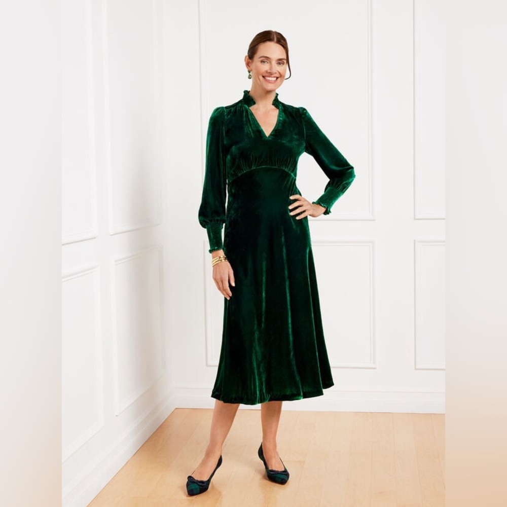TALBOTS EFFORTLESS VELVET SMOCKED MIDI DRESS SIZE 22W